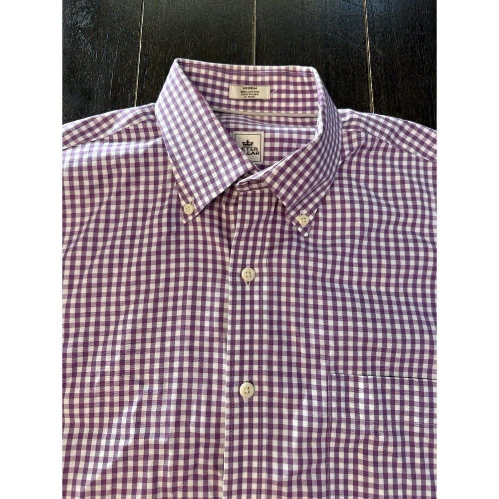 Peter Millar Nanoluxe Easycare Shirt Medium Purple Gingham Check Button Down